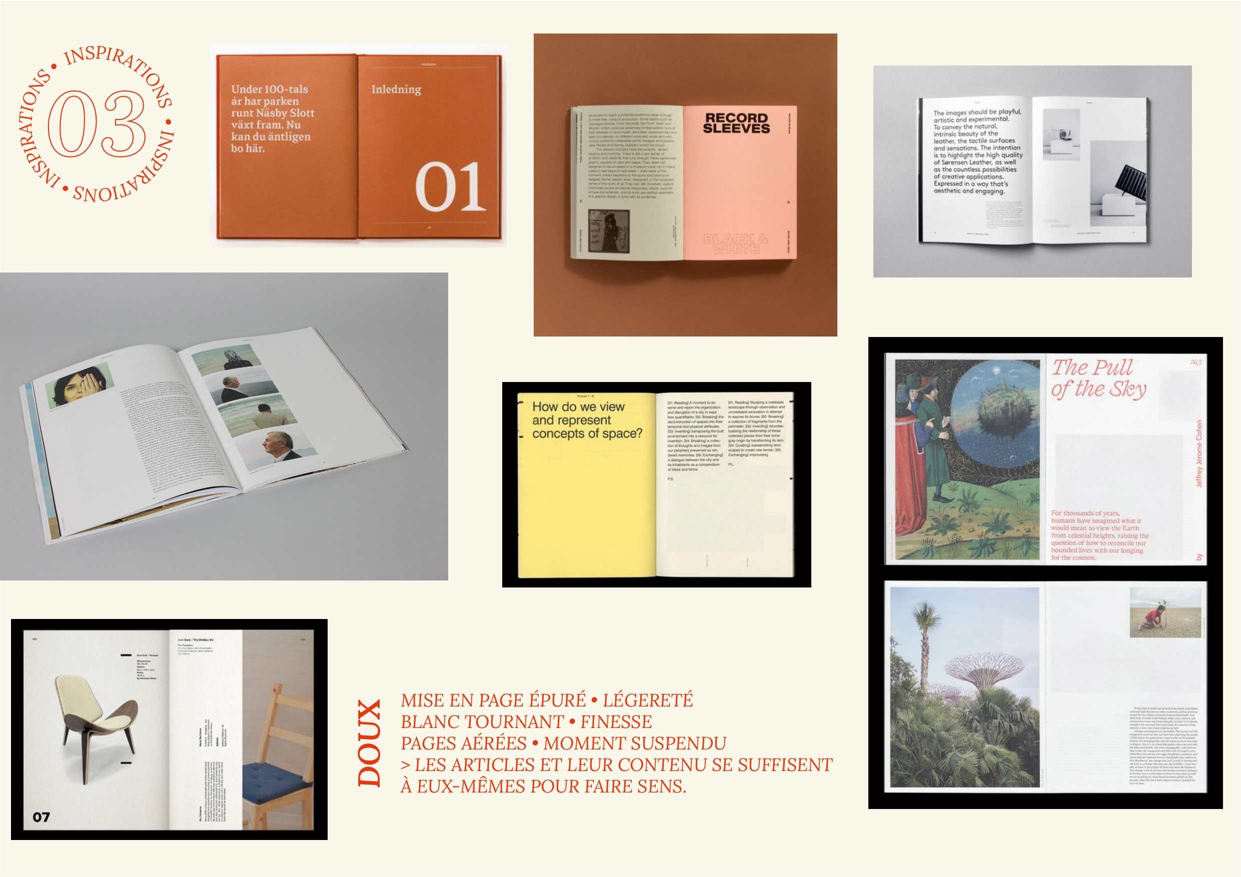 Planche de moodboard qui a inspiré la direction artistique du livre Sense Matters de Pix Associates