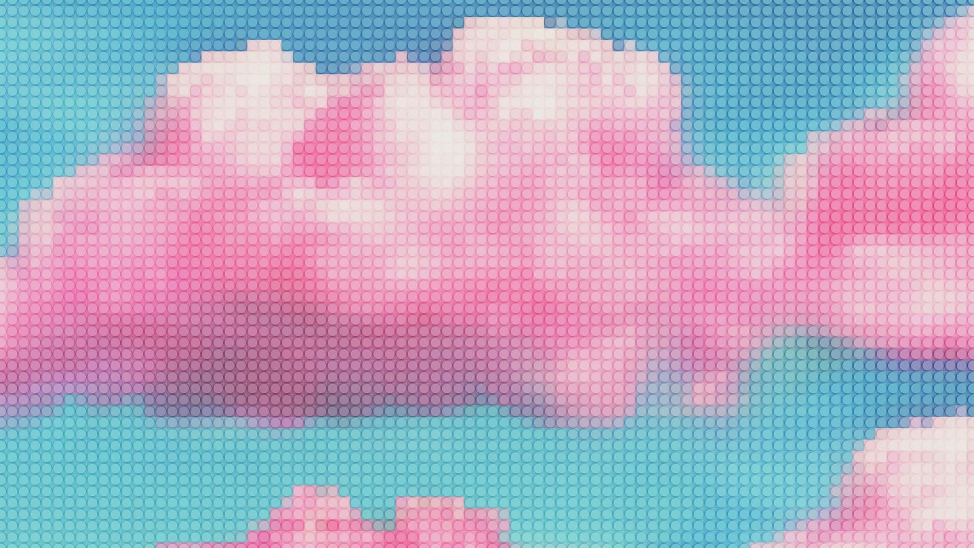 pixels représentant nuages roses sur fond bleu