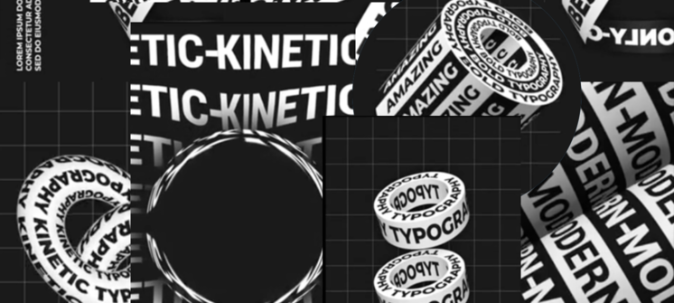 typographie cinétique comme si le texte s'enroulait en noir et blanc