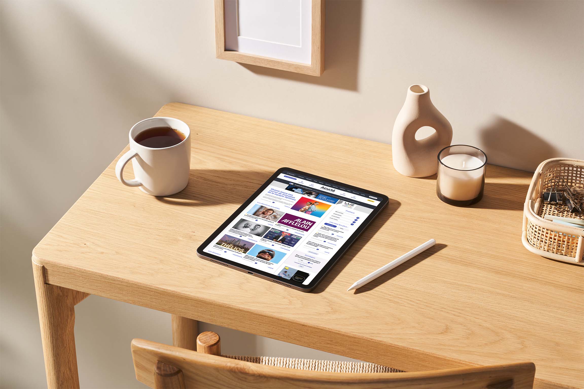 Site média optique (maquette site internet) d'Acuité réalisé par Pix Associates