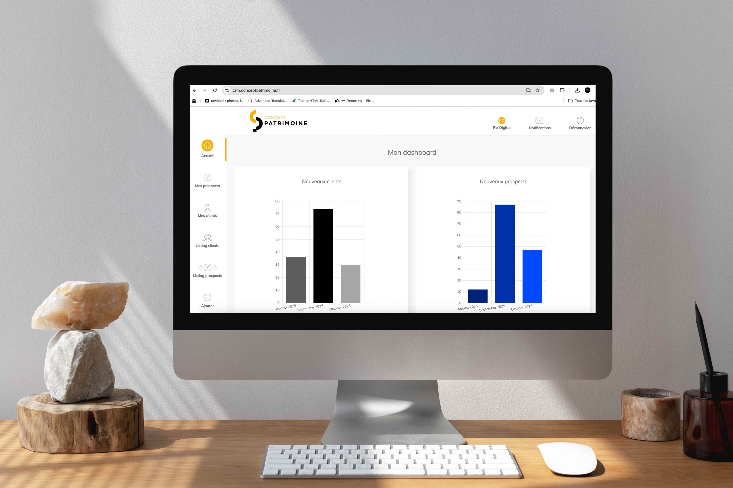 CRM de Concept Patrimoine, cabinet de gestion de patrimoine réalisé par Pix Associates