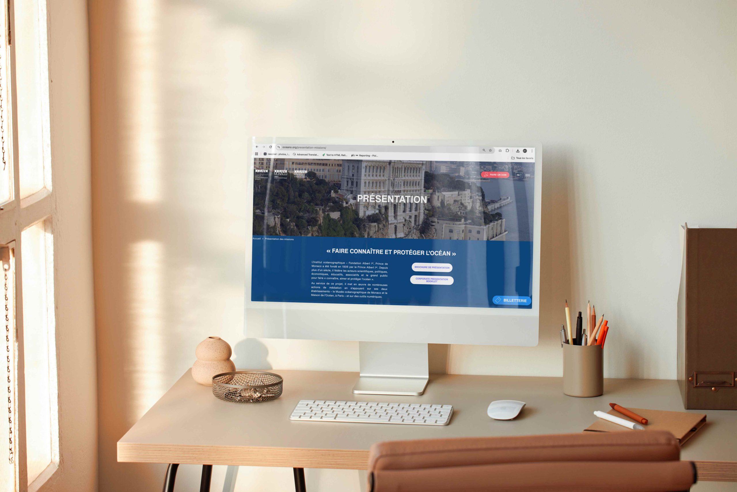 Refonte graphique du site institutionnel de l'institut océanographique de Monaco réalisé par l'agence conseil en stratégie, communication et création Pix Associates